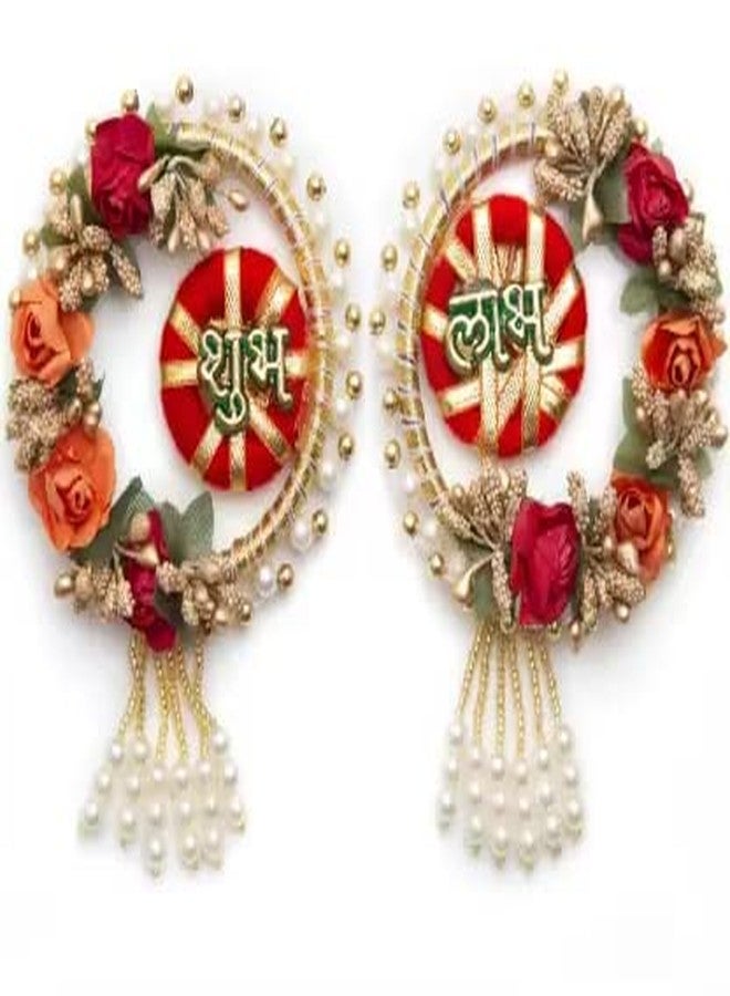 ANISHOP Acrylic Ethnic Handmade Shubh Labh, Indian Art Hanging Wall Plate, Best for Home Decor/Diwali Etc (Handmade) (Pack of 2), Multicolor - Image 1